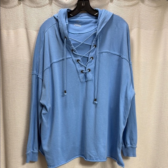 aerie Tops - Aerie Oversized Lt Blue Lace up Sweatshirt SZ S baby blue EUC casual beach boho